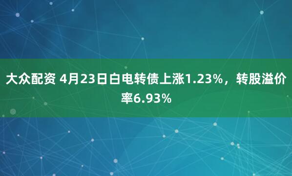 大众配资 4月23日白电转债上涨1.23%，转股溢价率6.93%