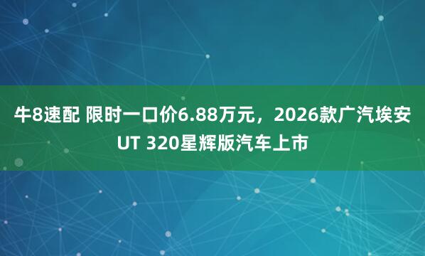 牛8速配 限时一口价6.88万元，2026款广汽埃安UT 320星辉版汽车上市